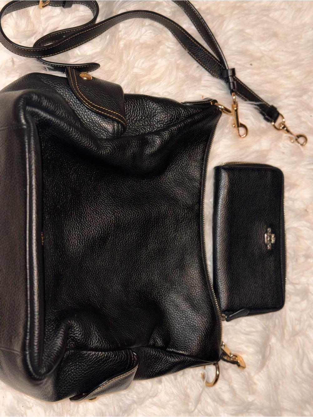 Coach Black Pebbled Leather Prairie Satchel + Accordion Wallet